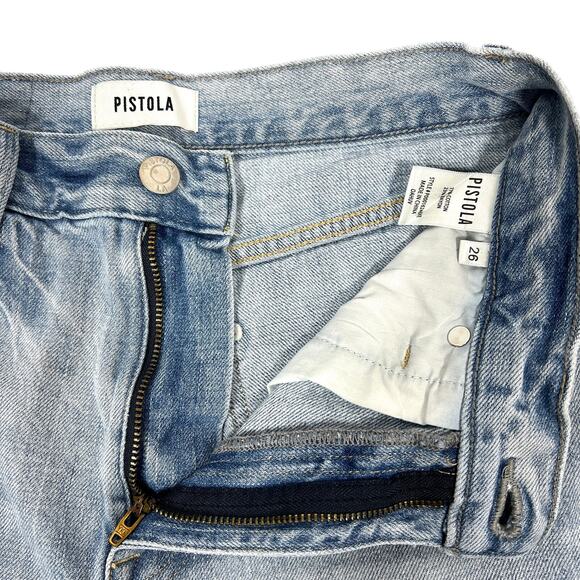 Pistola Loretta Wide-Leg Ankle Jeans Sz 26" Distressed Light Denim Raw Chew Hem - Picture 4 of 12